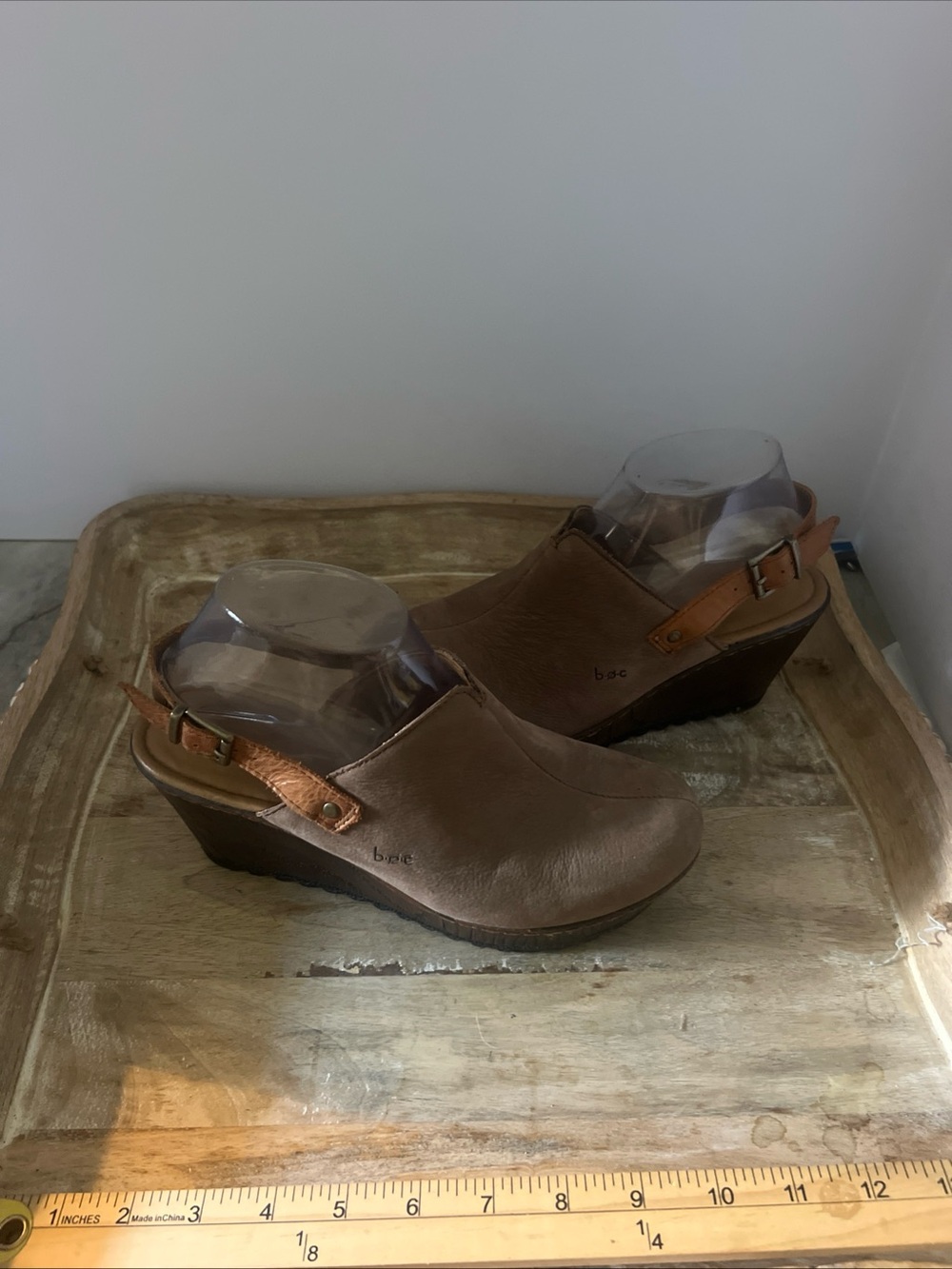 b.o.c. Brown Leather Wedge Clog Mules with Tan Slingback